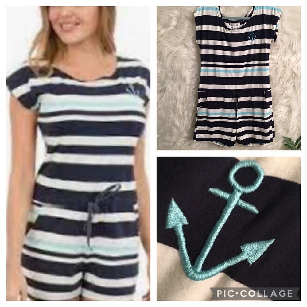 New! Super Cute Embroidered Anchor Pocket Romper